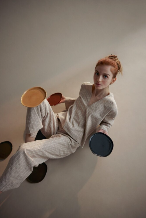 V Yaka Bluz & Pantolon Takım