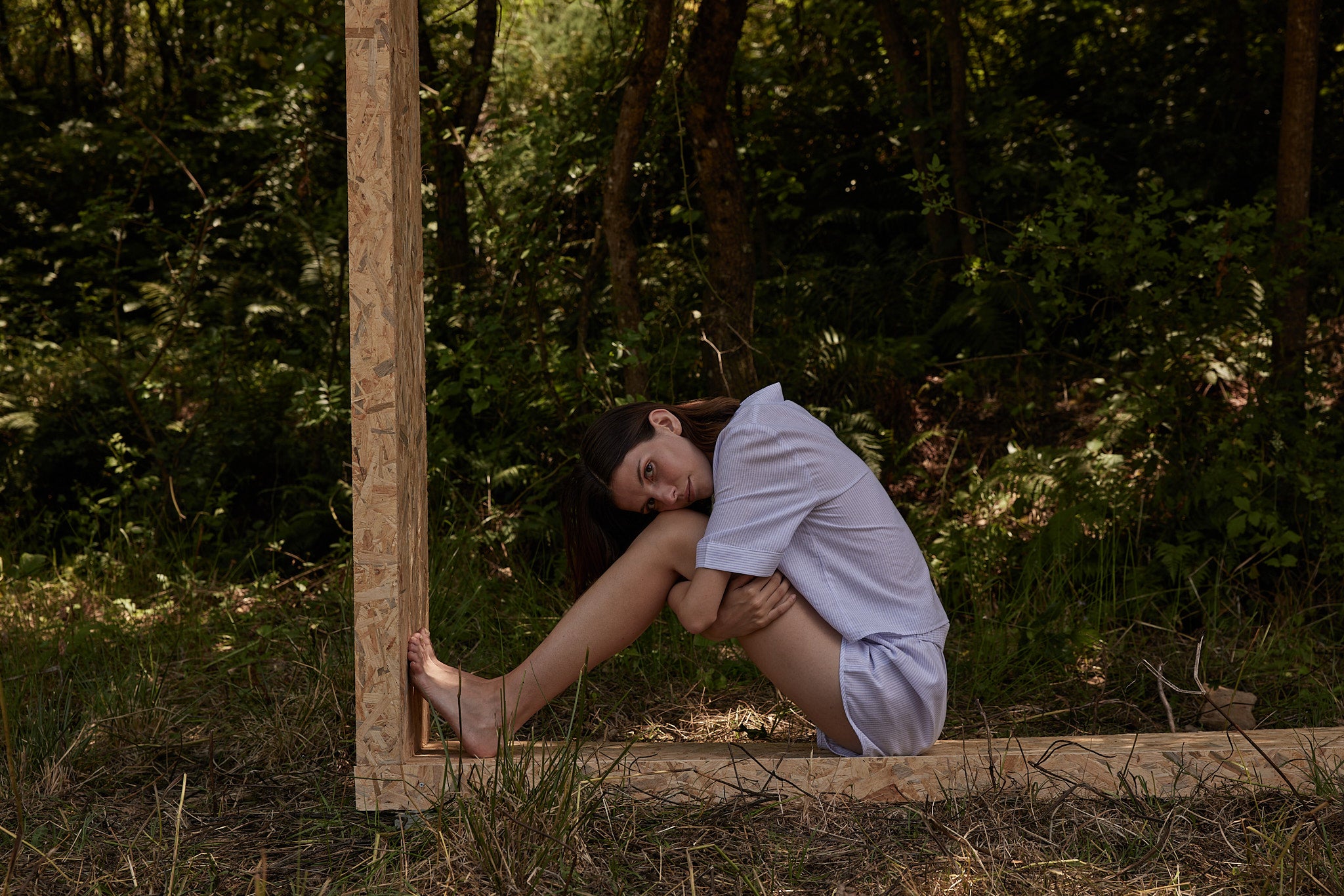 Lila Çizgili Gömlek & Şort Takım