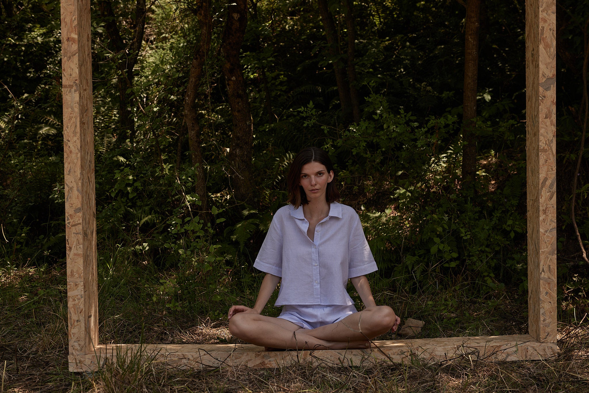 Lila Çizgili Gömlek & Şort Takım