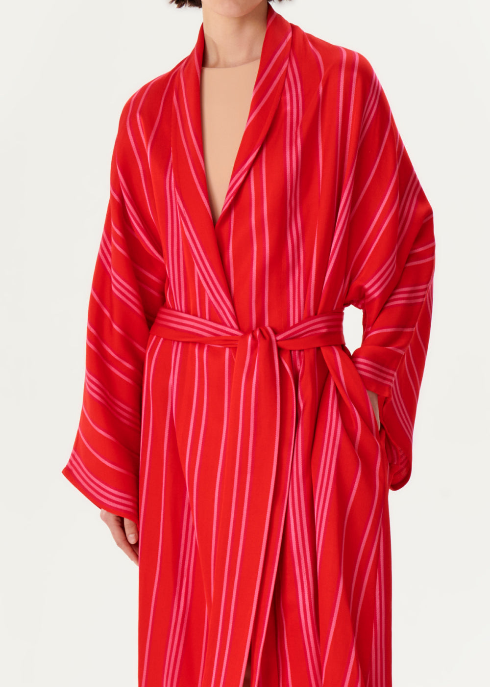 Şal Yaka Kırmızı Kutnu Kimono